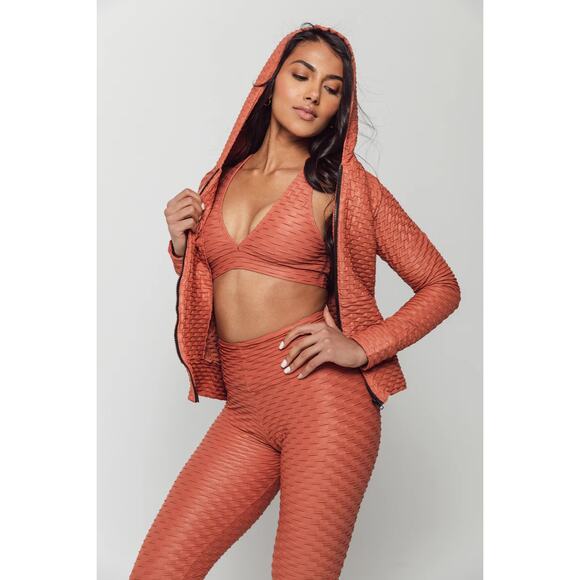 Booty by Brabants Chrome Full Zip Hoodie Jacket & Leggings Workout Set Orange - Picture 1 of 11